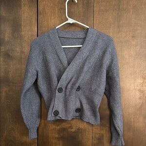 Gray Cropped V-Neck Cardigan Sweater